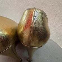 Vintage Gold Leather Peep Toe Heels Size EU 37 | Woven Detail Pumps Metallic Party Shoes Stiletto Heel