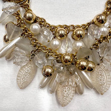 Vintage 60s–80s Inspired Statement Necklace – Gold Chain, Faux Pearl & Crystal Charm Fringe, Bold Party Piece