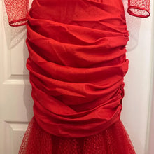 Vintage 1980s Red Mermaid Gown | Sheer Lace Sleeves, Ruched Formal Dress