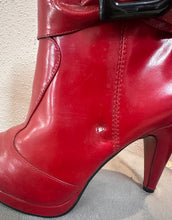 Vintage Red Patent Leather Bow Ankle Boots – Stiletto Heel, Pre-Loved Statement Style