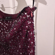 Burgundy Sequin Maxi Dress with High Slit, Mr K Vintage l Silk Evening Gown, Size 12 One Shoulder Dress