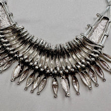 Vintage Tribal Statement Necklace | Gunmetal Fringe Bib Necklace | Boho Festival Collar Necklace | Silver Tone Ethnic Jewelry