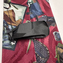 Vintage Fishing Novelty Tie Burgundy Fishing Print 100% Polyester Retro Necktie