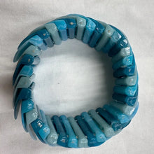 Vintage Blue Marble Plastic Stretch Bracelet | Layered Tile Beads, Y2K Boho Jewelry