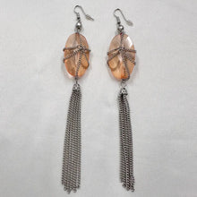 Vintage Peach Acrylic & Silver Chain Tassel Earrings | Long Statement Drop Earrings | Y2K Boho Dangle Earrings