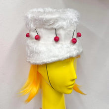 Vintage White Faux Fur Cherry Bucket Hat | Y2K Retro Statement Cap