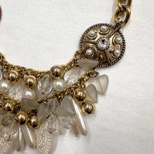 Vintage 60s–80s Inspired Statement Necklace – Gold Chain, Faux Pearl & Crystal Charm Fringe, Bold Party Piece