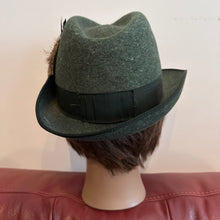 Vintage Green Felt Tyrolean Hat | Alpine Jägerhut Hunting Hat | Feather & Embroidered Brooch | 61cm