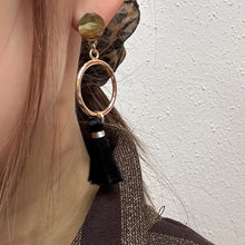 Vintage Gold Tone Hoop & Black Tassel Earrings | Minimalist Statement Dangle Earrings | Boho Tassel Drop Earrings