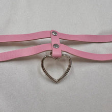Vintage Pink Double Strap Heart Choker / Faux Leather Choker / Y2K Kawaii Necklace / Harajuku Style / Statement Choker