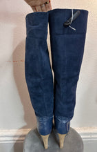 Blue Two-Tone Over The-Knee Boots – Suede & Leather Mix