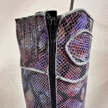 Y2K Platform Knee High Boots by Luchiny | Metallic Snake Print Leather Boots EU 38