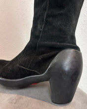 Vintage Black Suede & Rubber Blocked Heeled Boots