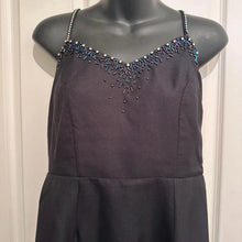 Vintage Handmade Black Evening Gown with Iridescent Rhinestone Straps & Detachable Bow Belt - Open Back Formal Maxi Dress