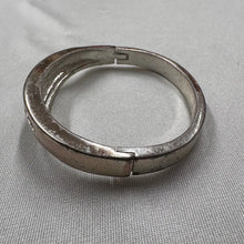 Vintage Rhinestone Open Cuff Bracelet / Silver Tone Geometric Bangle / Art Deco Style Jewelry