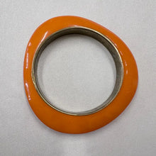 Vintage Orange Acrylic & Metal Bangle Bracelet | Retro Oval Statement Bracelet | 70s Style Jewelry