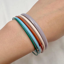 Vintage Pastel Enamel Bangle Set | 5 Stackable Bangles | Green Blue Orange Pink Lilac | Retro Minimal Jewelry
