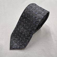 Vintage Black & Silver Silk Necktie with Blue Geometric Pattern Retro Tie