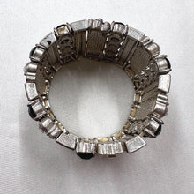 Vintage Stretch Rhinestone Cuff Bracelet / Black & Silver Statement Bracelet / Glam Elastic Bangle