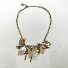 Vintage Shell Charm Necklace | Boho Gold Tone Statement Necklace | Mother of Pearl Jewelry | Coastal Layered Charm Necklace