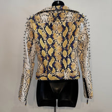 Y2K Snake Print Faux Leather Biker Jacket, Studded Spiked Jacket, Statement Moto Jacket, Rock Glam Jacket, Edgy Cropped Jacket