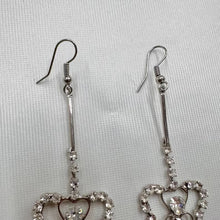 Vintage Silver Heart Crystal Drop Earrings | Y2K Statement Dangle Jewelry