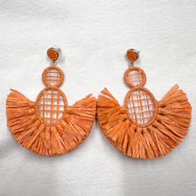 Coral Raffia Fan Statement Earrings – Oversized Boho Fringe Drops