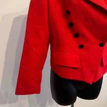 Vintage French Red Wool Blazer, 80s Red Double Breasted Jacket, Black Velvet Collar, Tailored Peplum Jacket, Made in France
