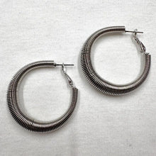 Vintage Ribbed Silver Hoop Earrings, Chunky 90s Statement Jewelry