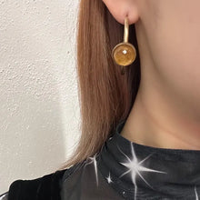 Gold Hoop Earrings with Faceted Amber Tone Resin – Vintage Style Statement Hoops