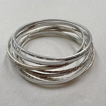 Vintage Silver Tone Mixed Textured Stacking Bangles Set of 9 | Boho Layering Bracelets | Statement Jewellery