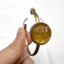 Gold Hoop Earrings with Faceted Amber Tone Resin – Vintage Style Statement Hoops