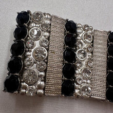 Vintage Stretch Rhinestone Cuff Bracelet / Black & Silver Statement Bracelet / Glam Elastic Bangle