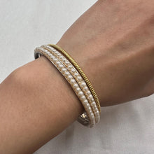 Vintage Gold & Pearl Layering Bangle Set / Minimal Retro Bracelets / Elegant Stackable Jewelry