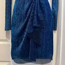 Vintage Electric Blue Metallic Pleated Mini Dress | 1980s Sheer Ruffle Party Cocktail Dress
