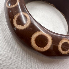 Vintage Resin Polka Dot Bangle / Retro Brown Statement Bracelet / Wood Look Chunky Bangle