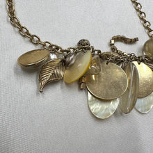 Vintage Shell Charm Necklace | Boho Gold Tone Statement Necklace | Mother of Pearl Jewelry | Coastal Layered Charm Necklace