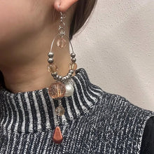 Vintage Brown Beaded Hoop Statement Earrings | Bronze & Faux Pearl Dangle Earrings | Boho Oversized Hoop Earrings