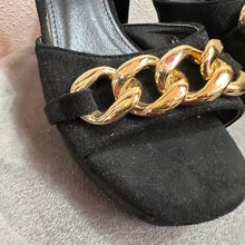 Nasty Gal Black Platform Heels with Gold Chain – Y2K Chunky Sandals Size EU