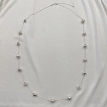 Vintage Silver Beaded Long Necklace | Minimalist Floating Ball Necklace | Modernist Layering Jewelry | Retro Metallic Strand necklace