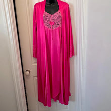 Vintage Fuchsia Satin Peignoir Set – Lace Trim Maxi Nightgown & Robe