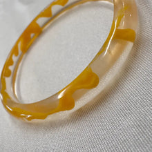 Vintage Yellow Floral Clear Acrylic Bangle Set | Set of 2 Retro Lucite Style Bracelets | 70s Statement Jewelry
