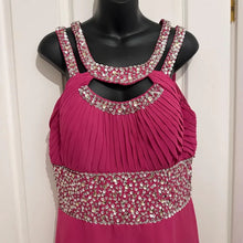 Vintage Hot Pink Rhinestone Cutout Evening Gown Maxi Dress Glam Prom Dress