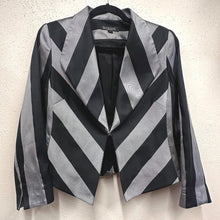 Vintage 90s Black Silver Striped Cropped Blazer | Geometric Statement Jacket Made Australia