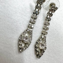 Vintage Rhinestone Drop Earrings – Slim Silver Tone Dangle, Art Deco Style