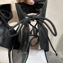 Vintage Black Leather Lace-Up Heeled Sandals / Chunky Block Heel / Minimalist Strappy Shoes / EU 40 US 9 AU 9 / 90s Style