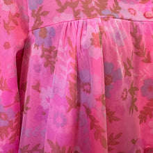 Vintage Pink Floral Sheer Housecoat Dressing Gown - Ruffled Collar Button Front Maxi Duster Robe