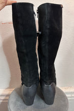 Vintage Black Suede & Rubber Blocked Heeled Boots
