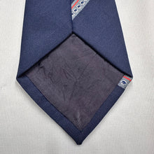 Vintage Navy Blue Necktie with Red & Grey Geometric Stripes Retro 80s 90s Tie