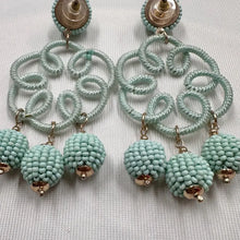 Vintage Mint Green Beaded Chandelier Earrings | Statement Seed Bead Tassel Earrings | Boho Pastel Dangle Earrings